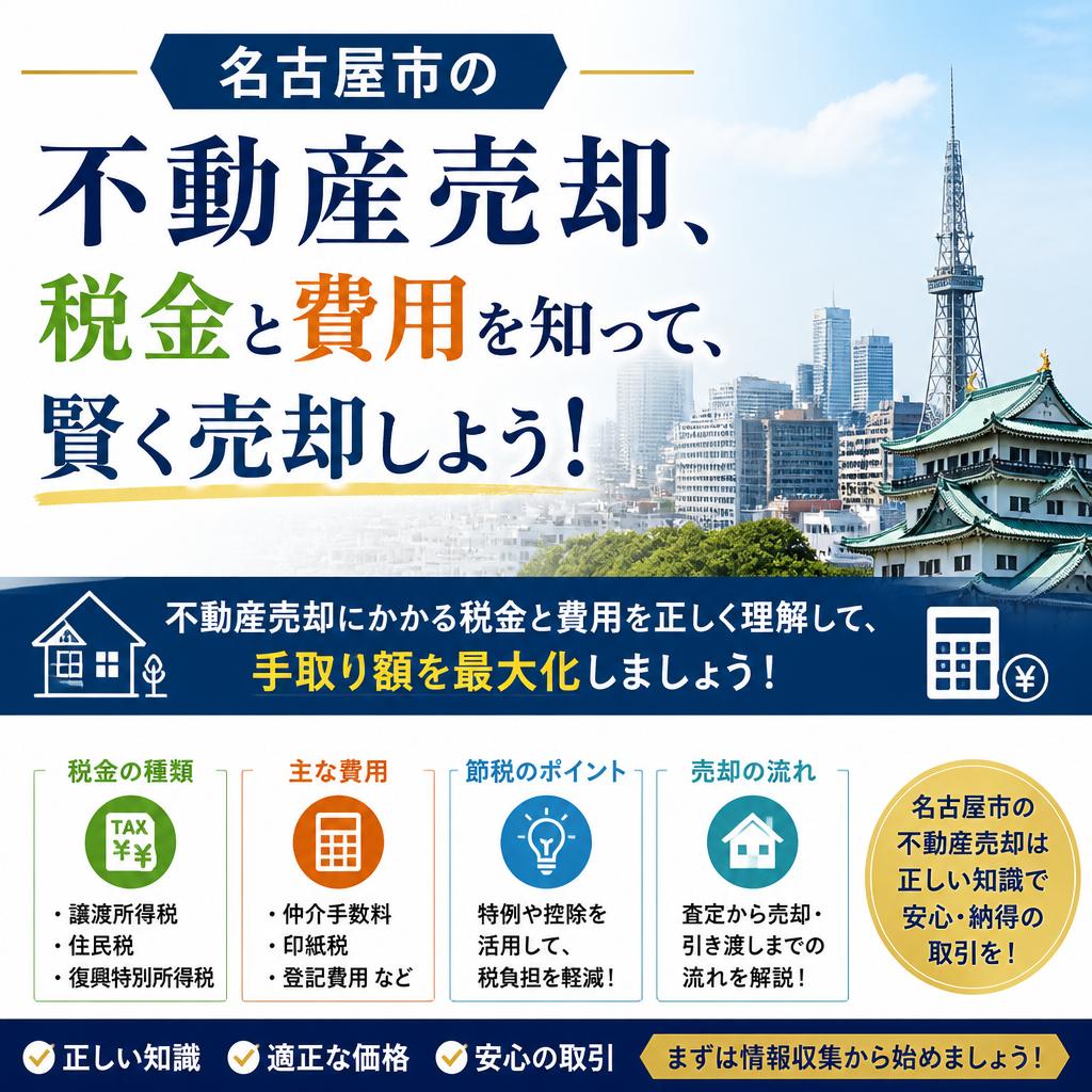 【名古屋市の不動産売却】、税金と費用はどれくらい？