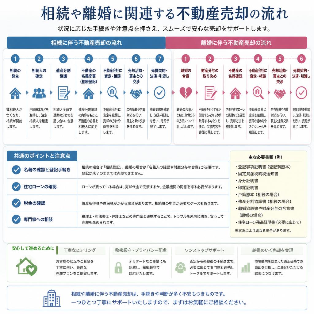 相続・離婚に伴う不動産売却の流れ